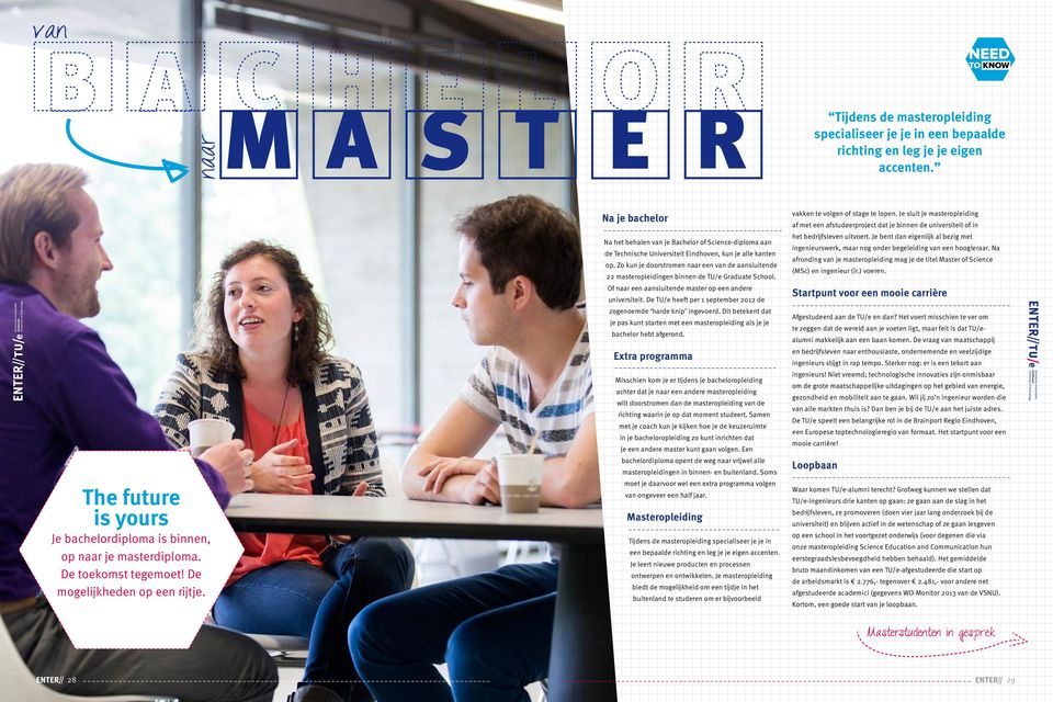 Zo kun je doorstromen naar een van de aansluitende 22 masteropleidingen binnen de TU/e Graduate School. Of naar een aansluitende master op een andere universiteit.