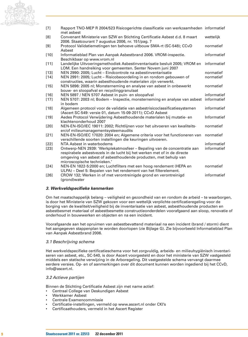 VROM-inspectie. informatief Beschikbaar op www.vrom.nl [11] Landelijke Uitvoeringsmethodiek Asbestinventarisatie besluit 2005; VROM en informatief LOM. Een handreiking voor gemeenten.