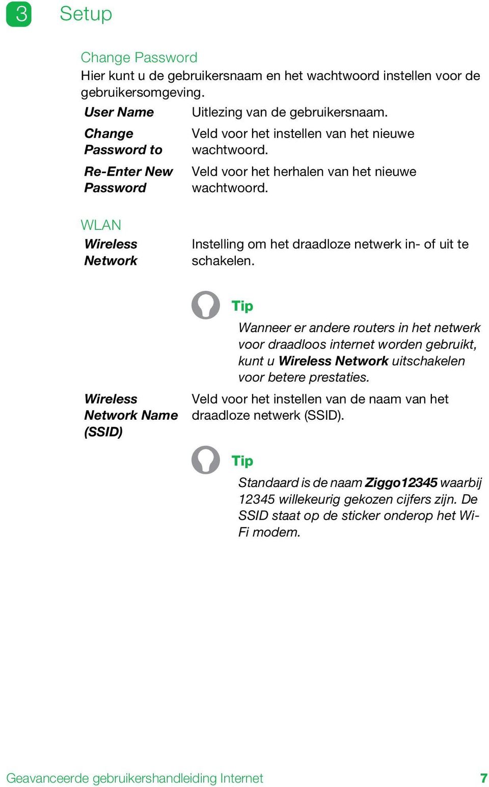 WLAN Wireless Network Instelling om het draadloze netwerk in- of uit te schakelen.