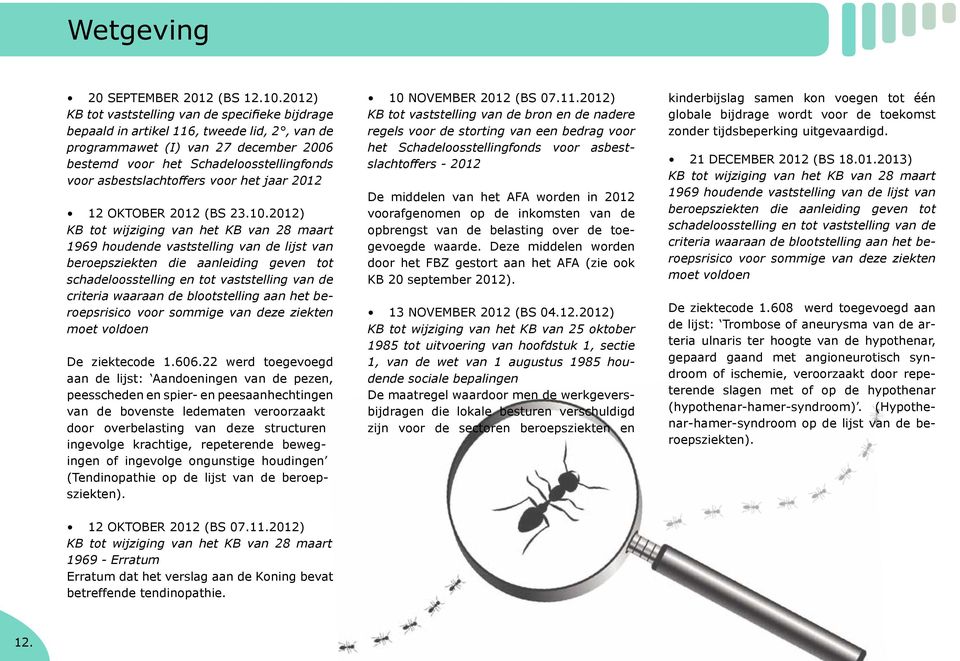 asbestslachtoffers voor het jaar 2012 12 OKTOBER 2012 (BS 23.10.