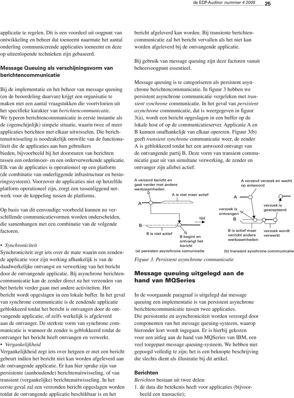 Message Queuing als verschijningsvorm van berichtencommunicatie Bij de implementatie en het beheer van message queuing (en de beoordeling daarvan) krijgt een organisatie te maken met een aantal