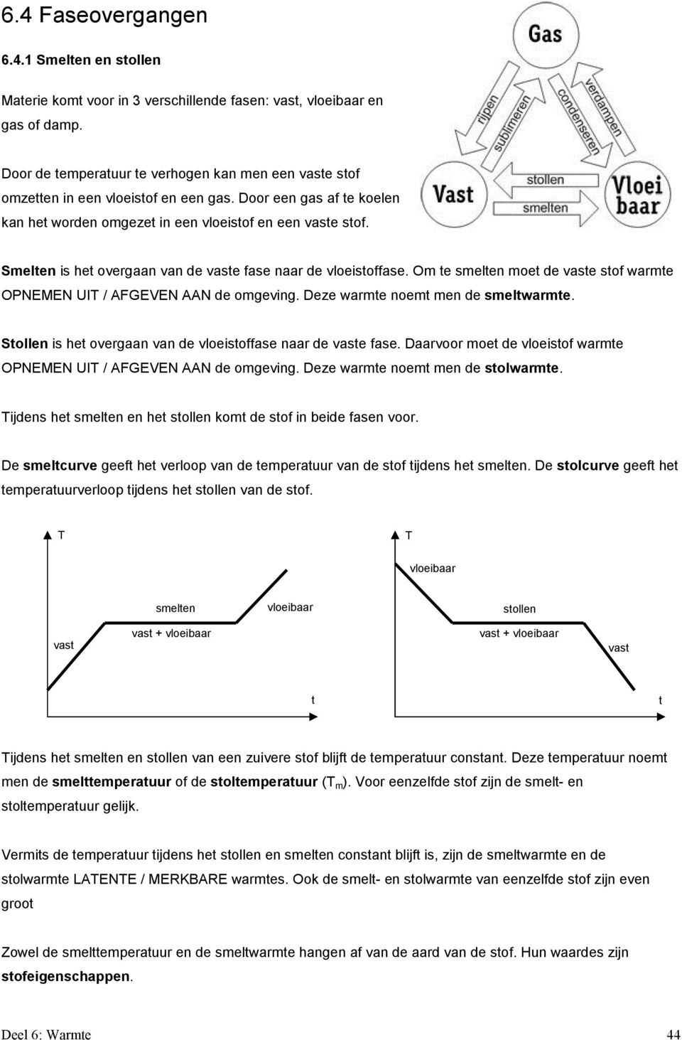 Smelten is het overgaan van de vaste fase naar de vloeistoffase. m te smelten moet de vaste stof warmte PNEMEN UIT / AFGEVEN AAN de omgeving. Deze warmte noemt men de smeltwarmte.