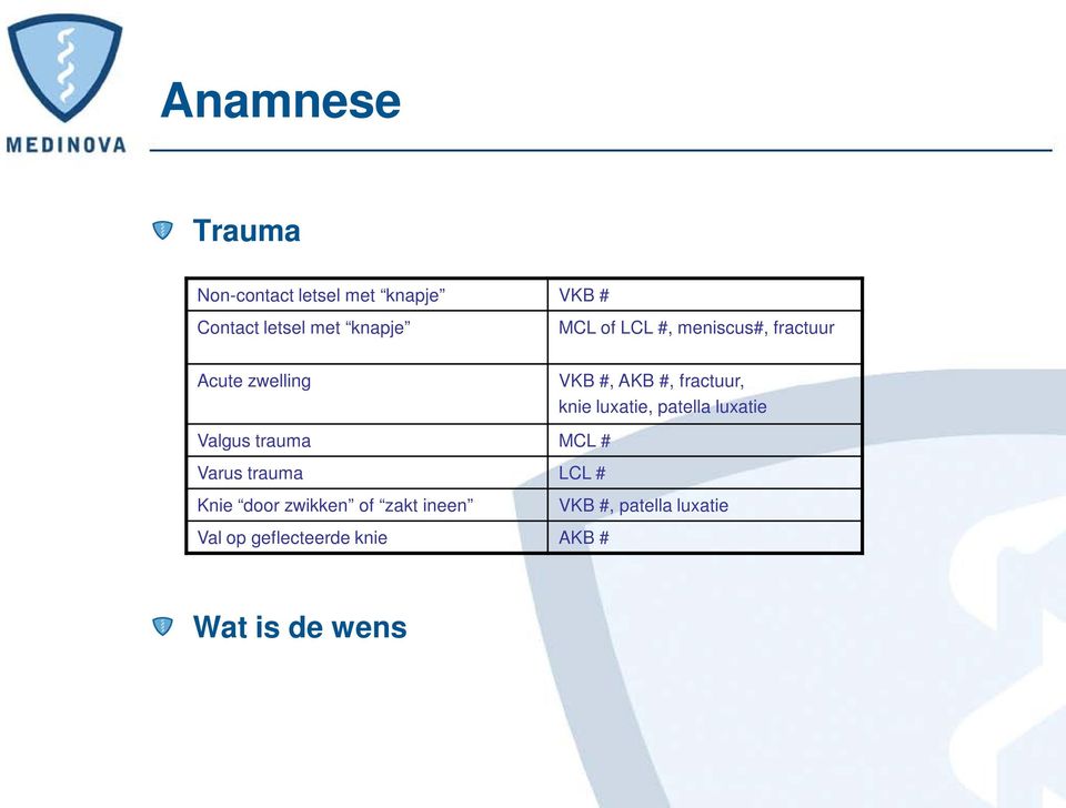 luxatie, patella luxatie Valgus trauma MCL # Varus trauma LCL # Knie door