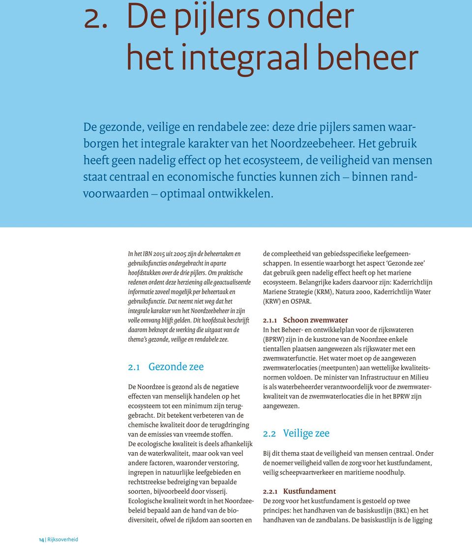 In het IBN 2015 uit 2005 zijn de beheertaken en gebruiksfuncties ondergebracht in aparte hoofdstukken over de drie pijlers.