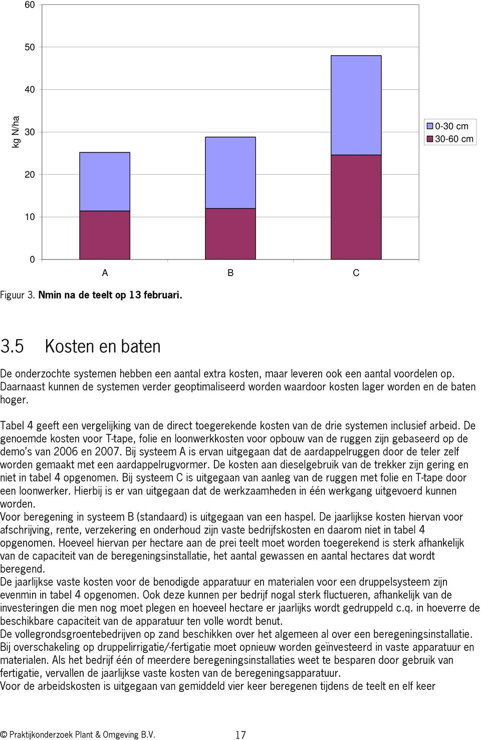 Tabel 4 geeft een vergelijking van de direct toegerekende kosten van de drie systemen inclusief arbeid.