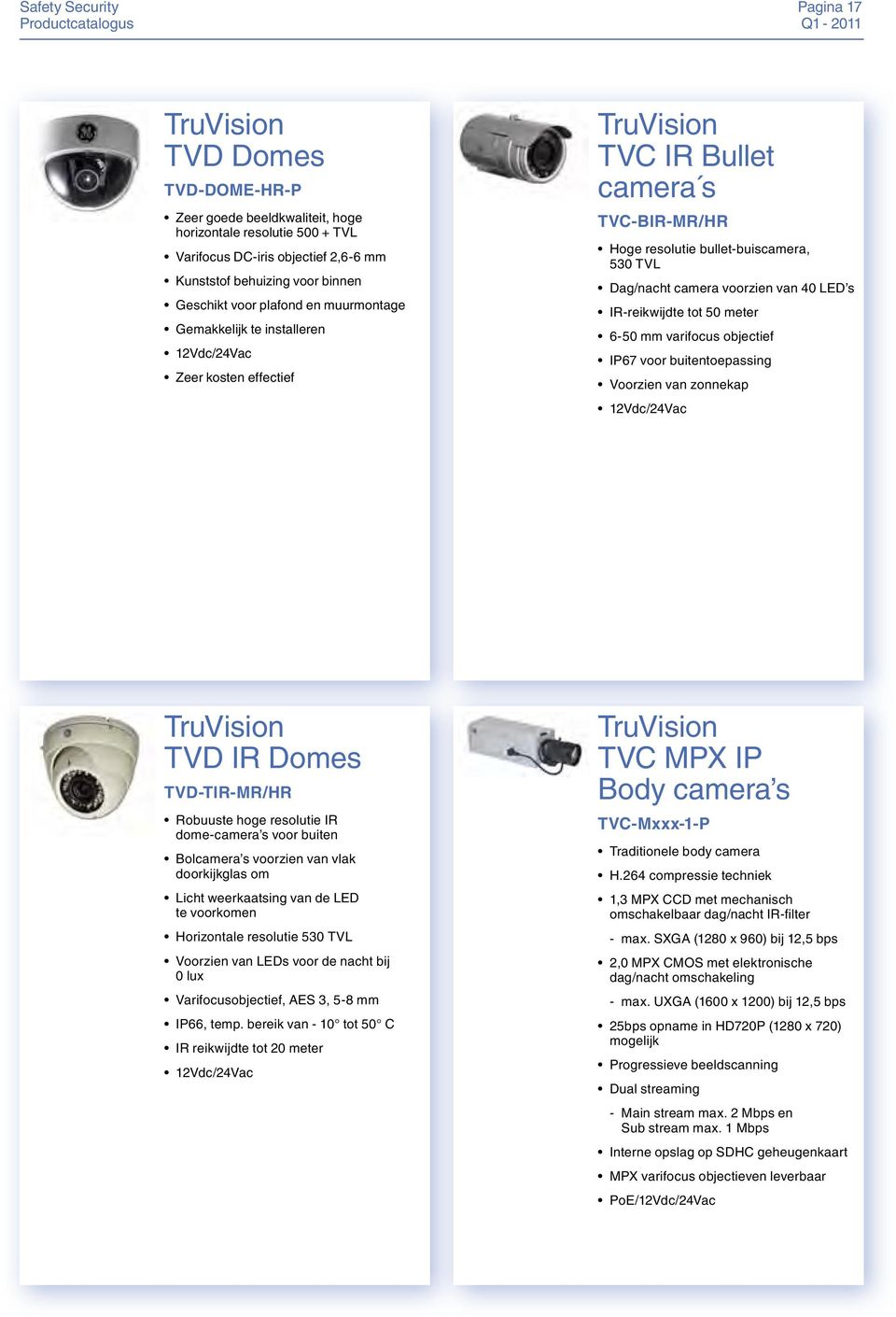 camera voorzien van 40 LED s IR-reikwijdte tot 50 meter 6-50 mm varifocus objectief IP67 voor buitentoepassing Voorzien van zonnekap 12Vdc/24Vac TruVision TVD IR Domes TVD-TIR-MR/HR Robuuste hoge