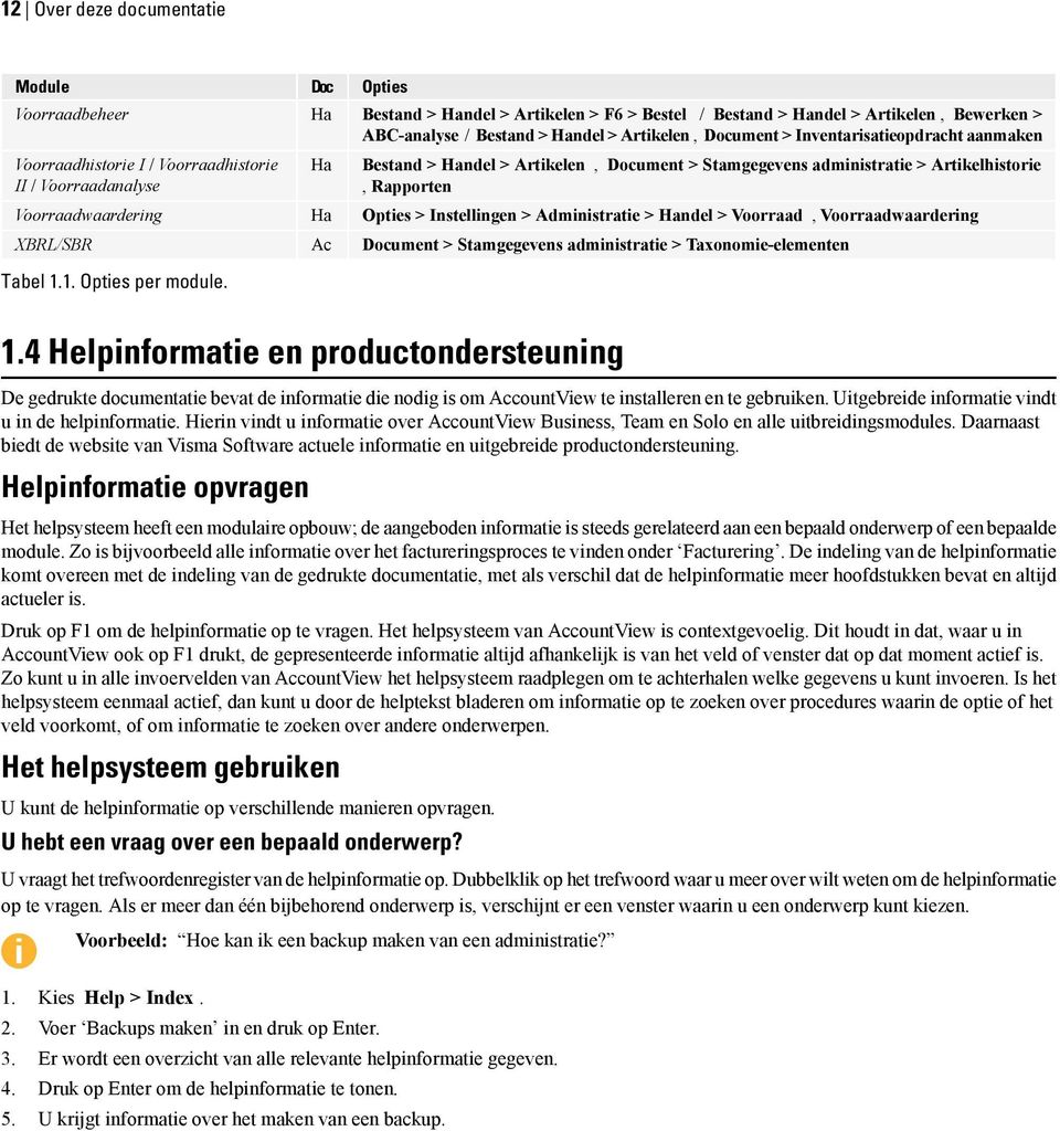 Bestand > Handel > Artikelen, Document > Stamgegevens administratie > Artikelhistorie, Rapporten Opties > Instellingen > Administratie > Handel > Voorraad, Voorraadwaardering Document > Stamgegevens