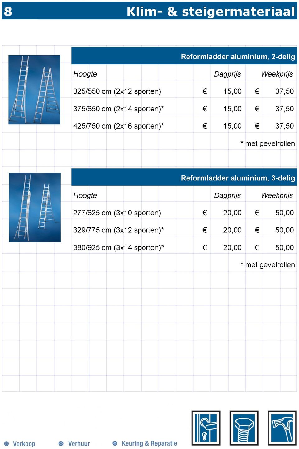 gevelrollen Reformladder aluminium, 3-delig Hoogte 77/65 cm (3x0 sporten) 0,00 50,00