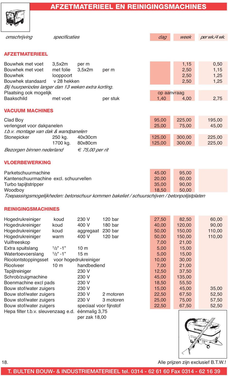 dan 13 weken extra korting. Plaatsing ook mogelijk op aanvraag Baakschild met voet per stuk 1,40 4,00 2,75 VACUUM MACHINES Clad Boy 95,00 225,00 195,00 verlengset voor dakpanelen 25,00 75,00 45,00 t.