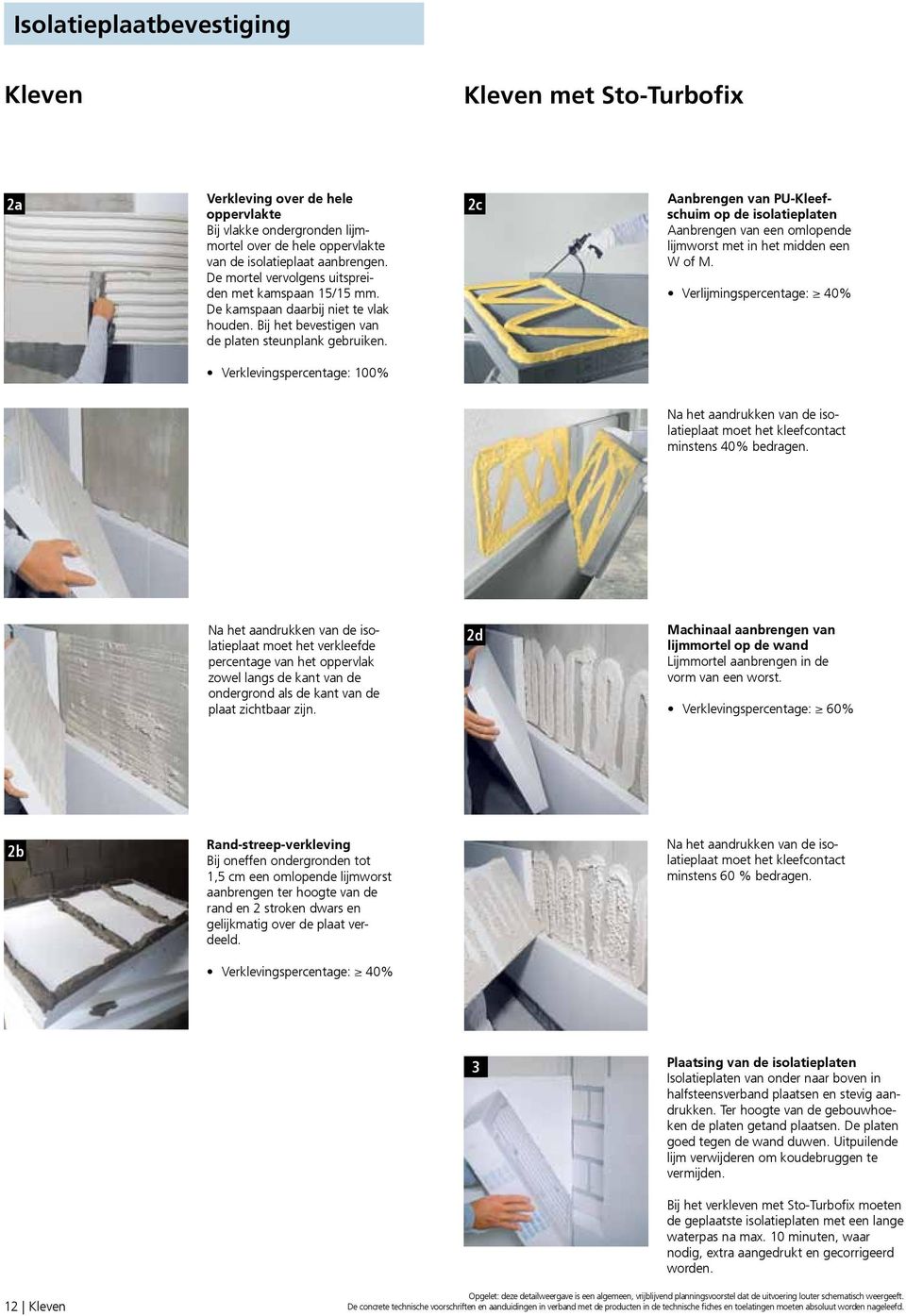 c Aanbrengen van PU-Kleefschuim op de isolatieplaten Aanbrengen van een omlopende lijmworst met in het midden een W of M.