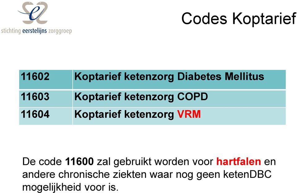 De code 11600 zal gebruikt worden voor hartfalen en andere