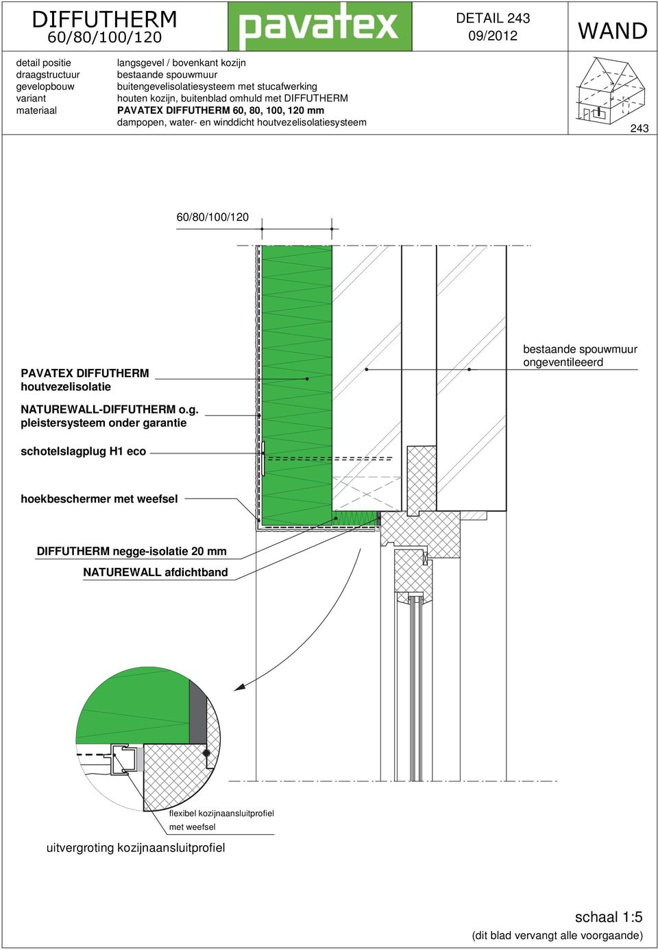 bestaande spouwmuur ongeventileeerd hoekbeschermer met weefsel DIFFUTHERM negge-isolatie 20 mm