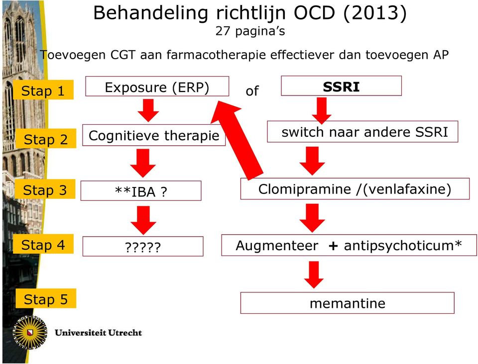 SSRI Stap 2 Cognitieve therapie switch naar andere SSRI Stap 3 **IBA?