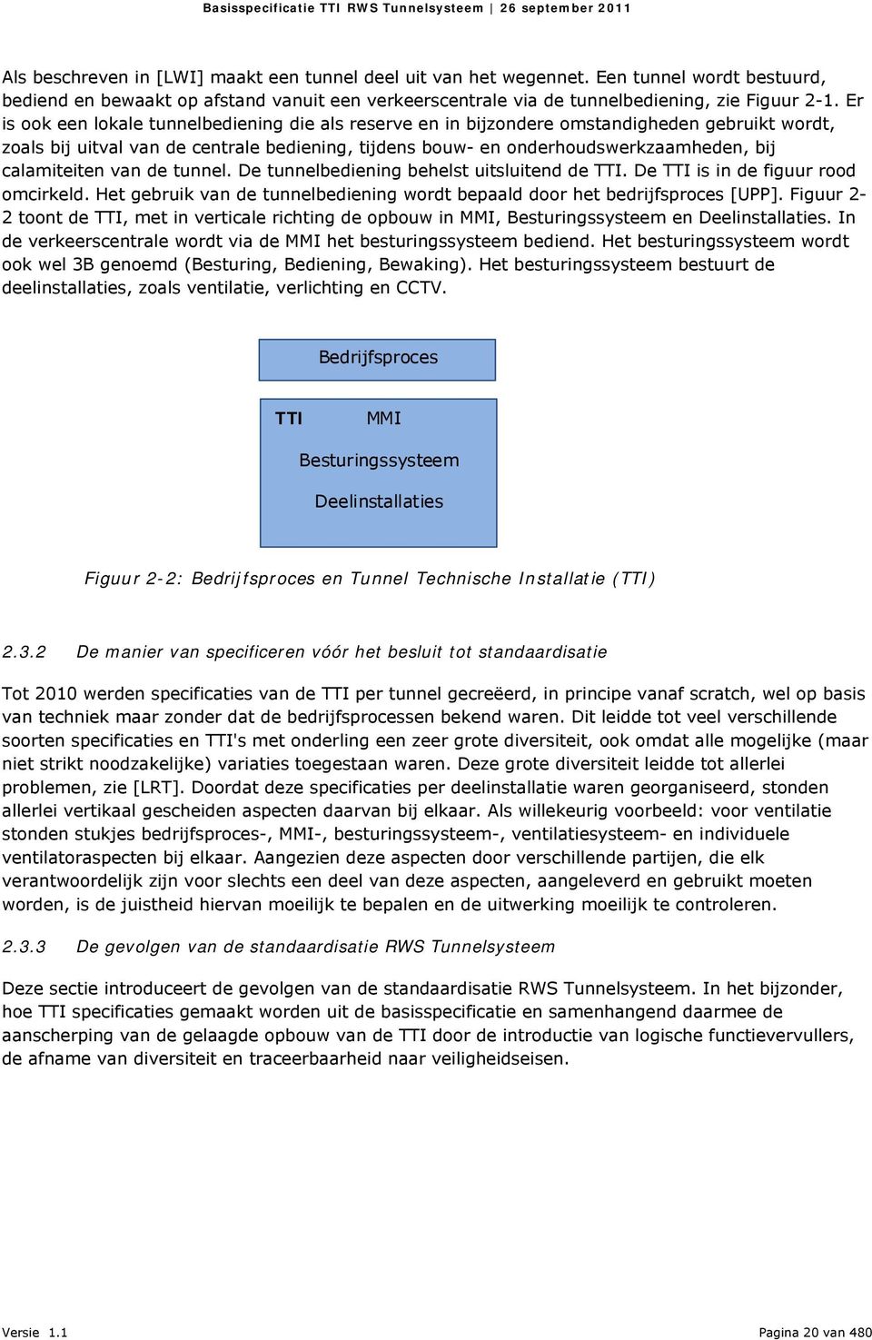 calamiteiten van de tunnel. De tunnelbediening behelst uitsluitend de TTI. De TTI is in de figuur rood omcirkeld. Het gebruik van de tunnelbediening wordt bepaald door het bedrijfsproces [UPP].