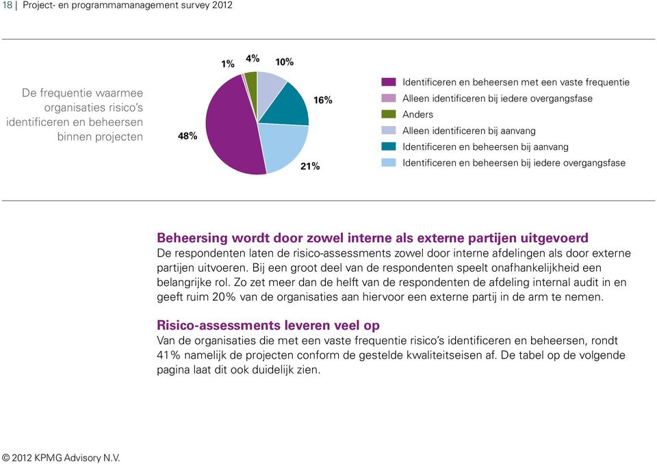 wordt door zowel interne als externe partijen uitgevoerd De respondenten laten de risico-assessments zowel door interne afdelingen als door externe partijen uitvoeren.