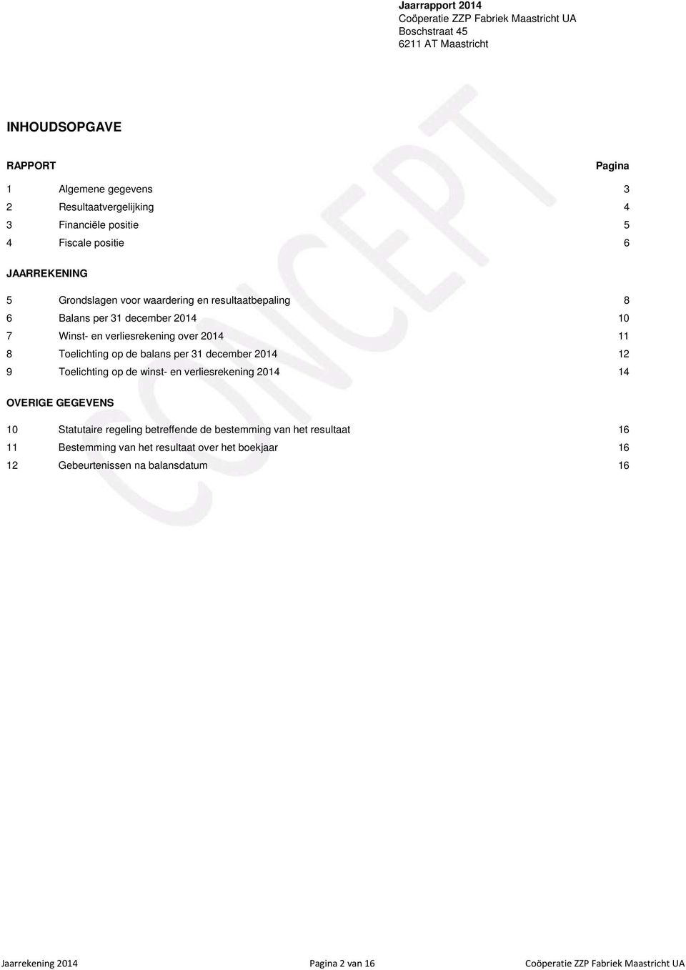2014 11 8 Toelichting op de balans per 31 december 2014 12 9 Toelichting op de winst- en verliesrekening 2014 14 OVERIGE GEGEVENS 10 Statutaire regeling betreffende de