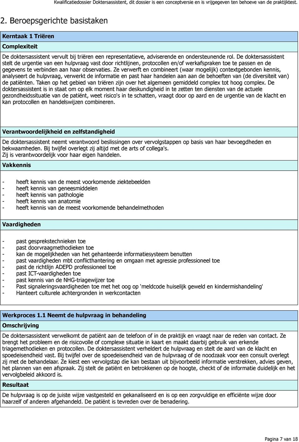 Ze verwerft en combineert (waar mogelijk) contextgebonden kennis, analyseert de hulpvraag, verwerkt de informatie en past haar handelen aan aan de behoeften van (de diversiteit van) de patiënten.