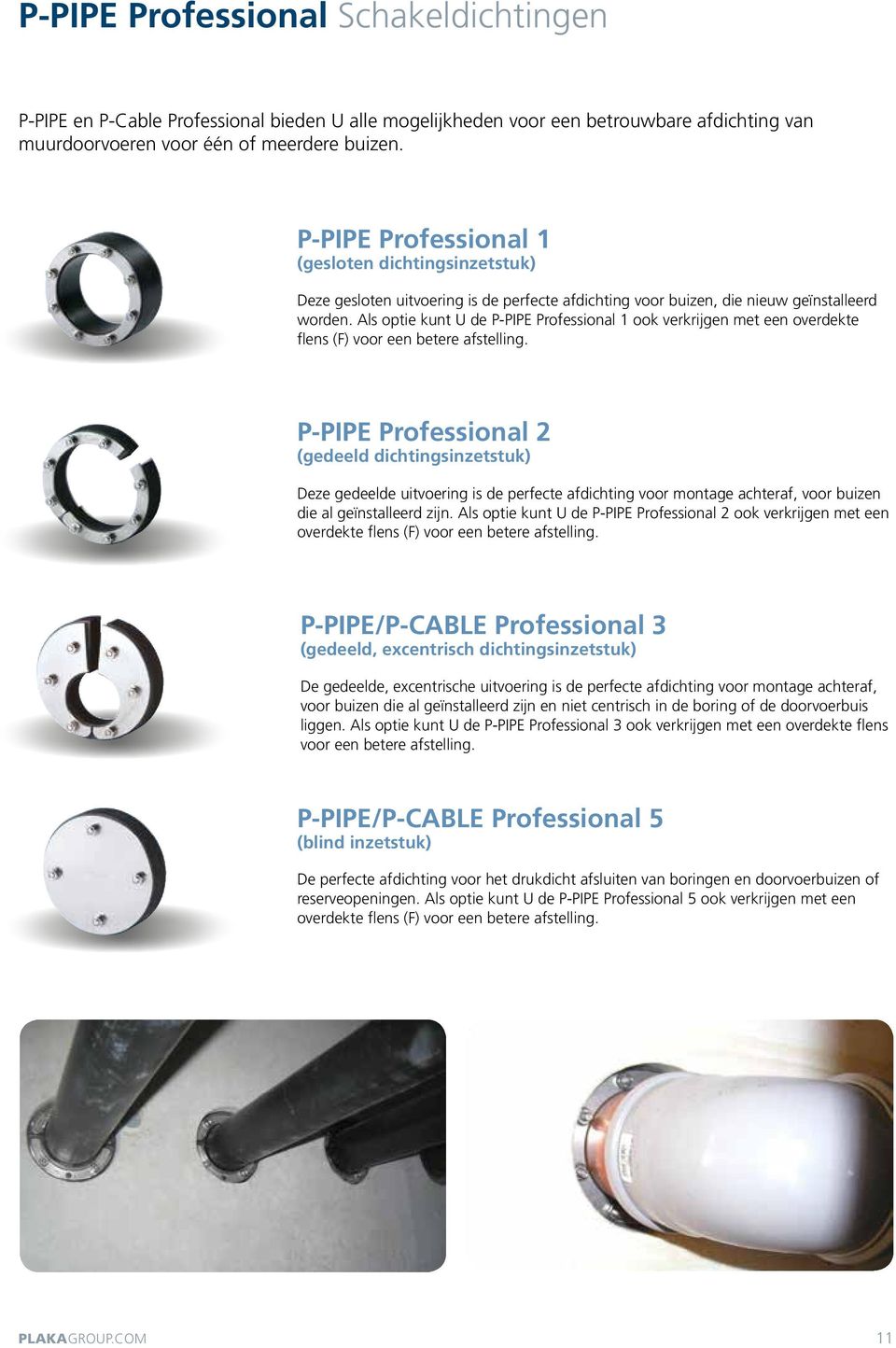 Als optie kunt U de P-PIPE Professional 1 ook verkrijgen met een overdekte flens (F) voor een betere afstelling.