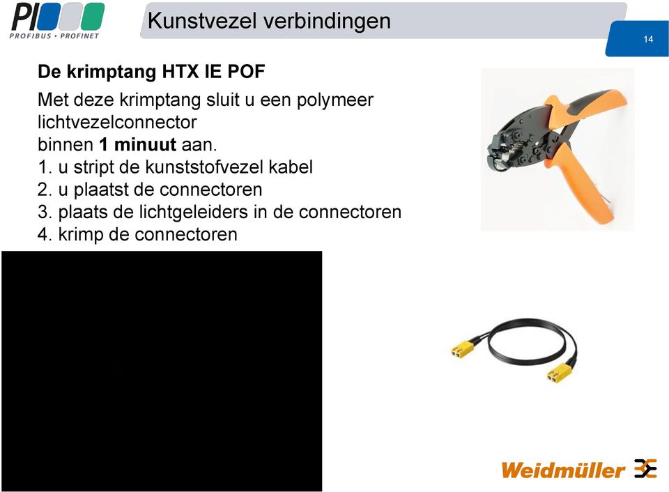 aan. 1. u stript de kunststofvezel kabel 2.