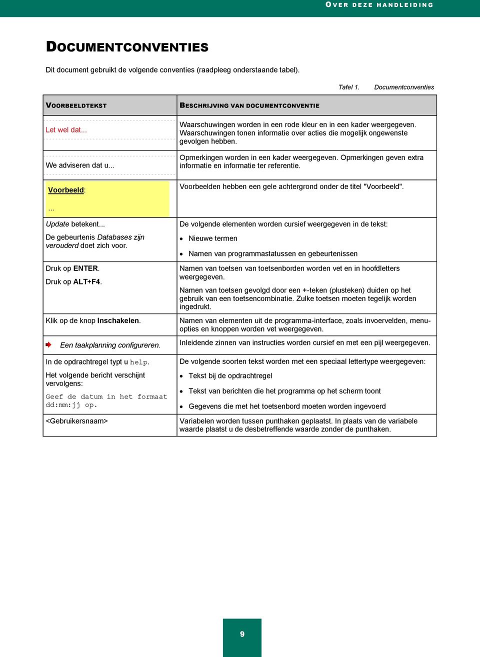 Waarschuwingen tonen informatie over acties die mogelijk ongewenste gevolgen hebben. Opmerkingen worden in een kader weergegeven. Opmerkingen geven extra informatie en informatie ter referentie.