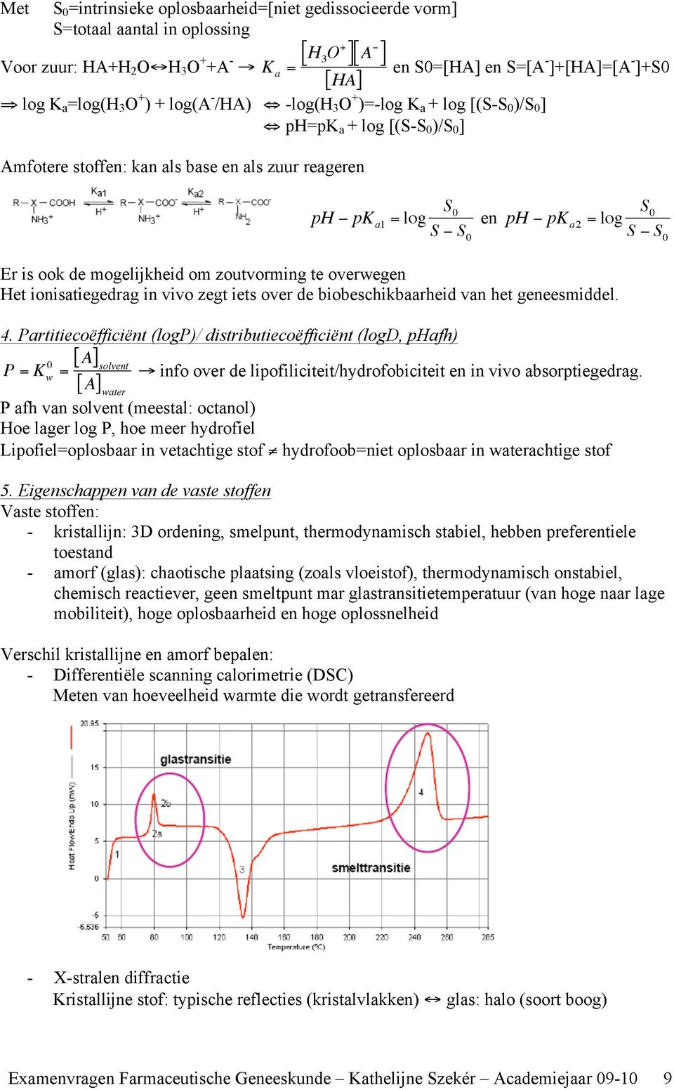 Amfotere stoffen: kan als base en als zuur reageren ph " pk a1 = log S 0 S " S 0 en ph " pk a2 = log S 0 S " S 0!