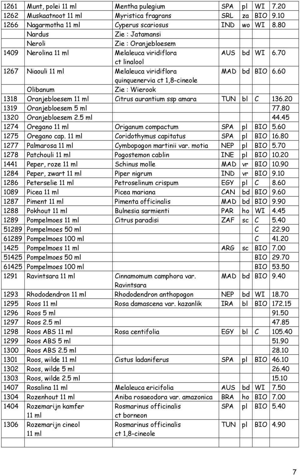 60 quinquenervia ct 1,8-cineole Olibanum Zie : Wierook 1318 Oranjebloesem Citrus aurantium ssp amara TUN bl C 136.20 1319 Oranjebloesem 5 ml 77.80 1320 Oranjebloesem 2.5 ml 44.