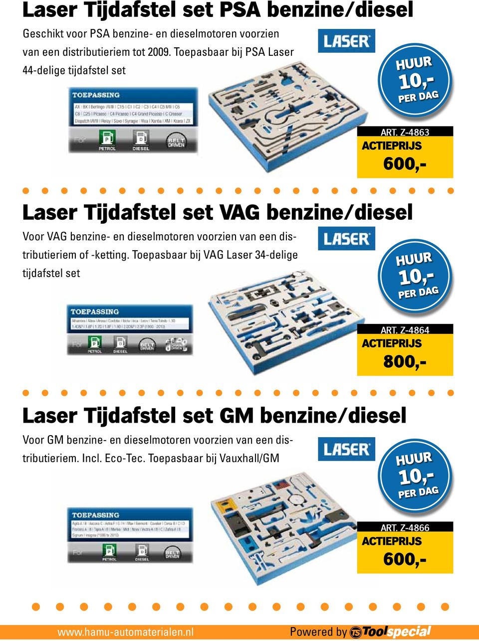 Z-4863 600,- Laser Tijdafstel set VAG benzine/diesel Voor VAG benzine- en dieselmotoren voorzien van een distributieriem of -ketting.