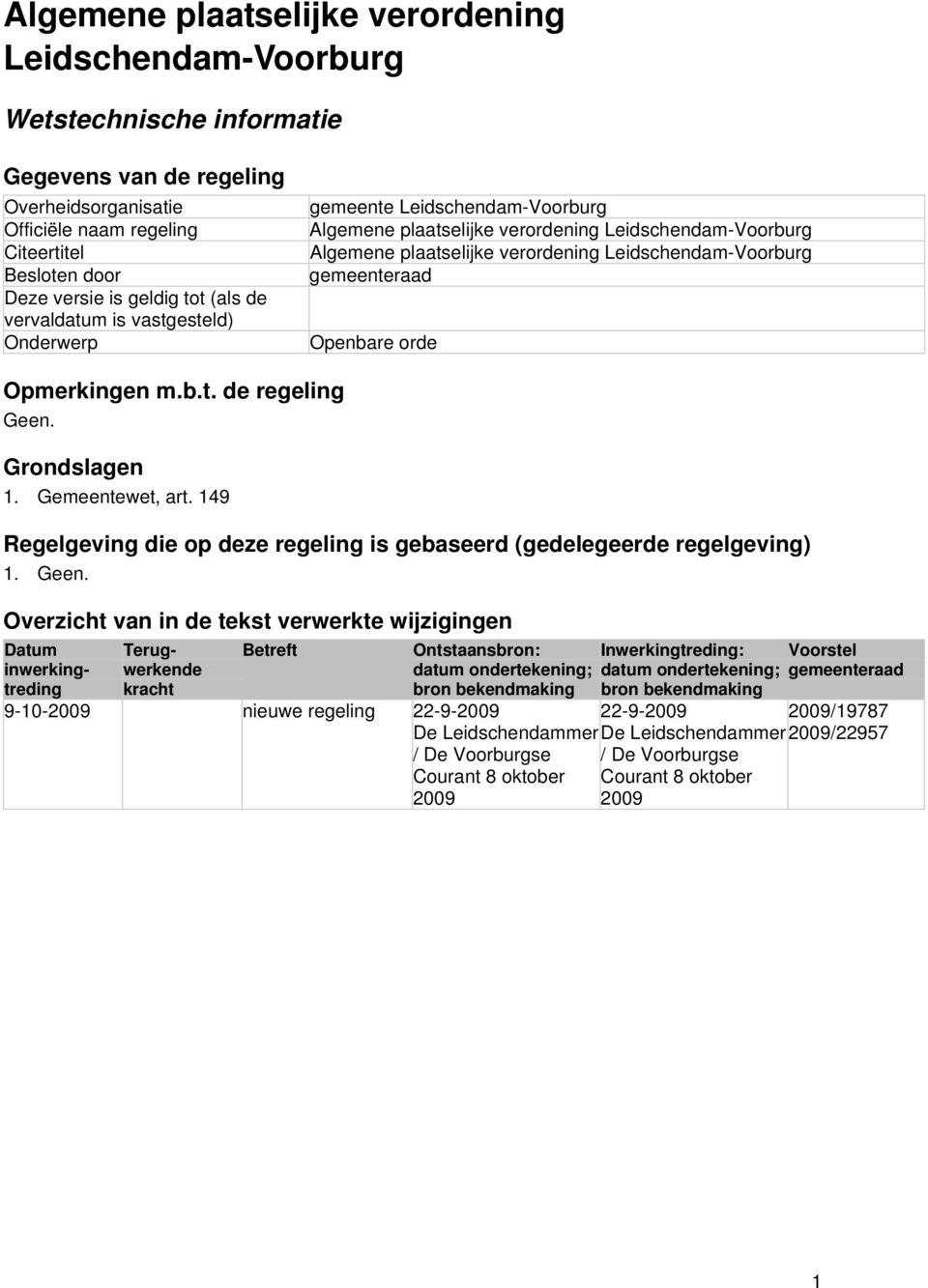 gemeenteraad Openbare orde Opmerkingen m.b.t. de regeling Geen.