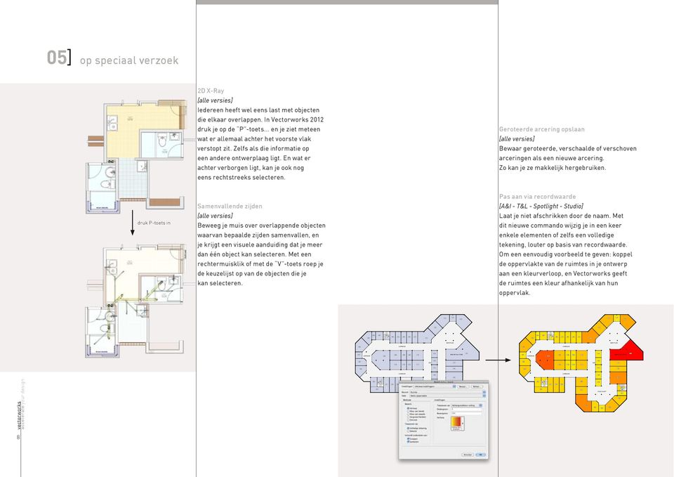 In Vectorworks 2012 druk je op de P -toets... en je ziet meteen wat er allemaal achter het voorste vlak verstopt zit. Zelfs als die informatie op een andere ontwerplaag ligt.