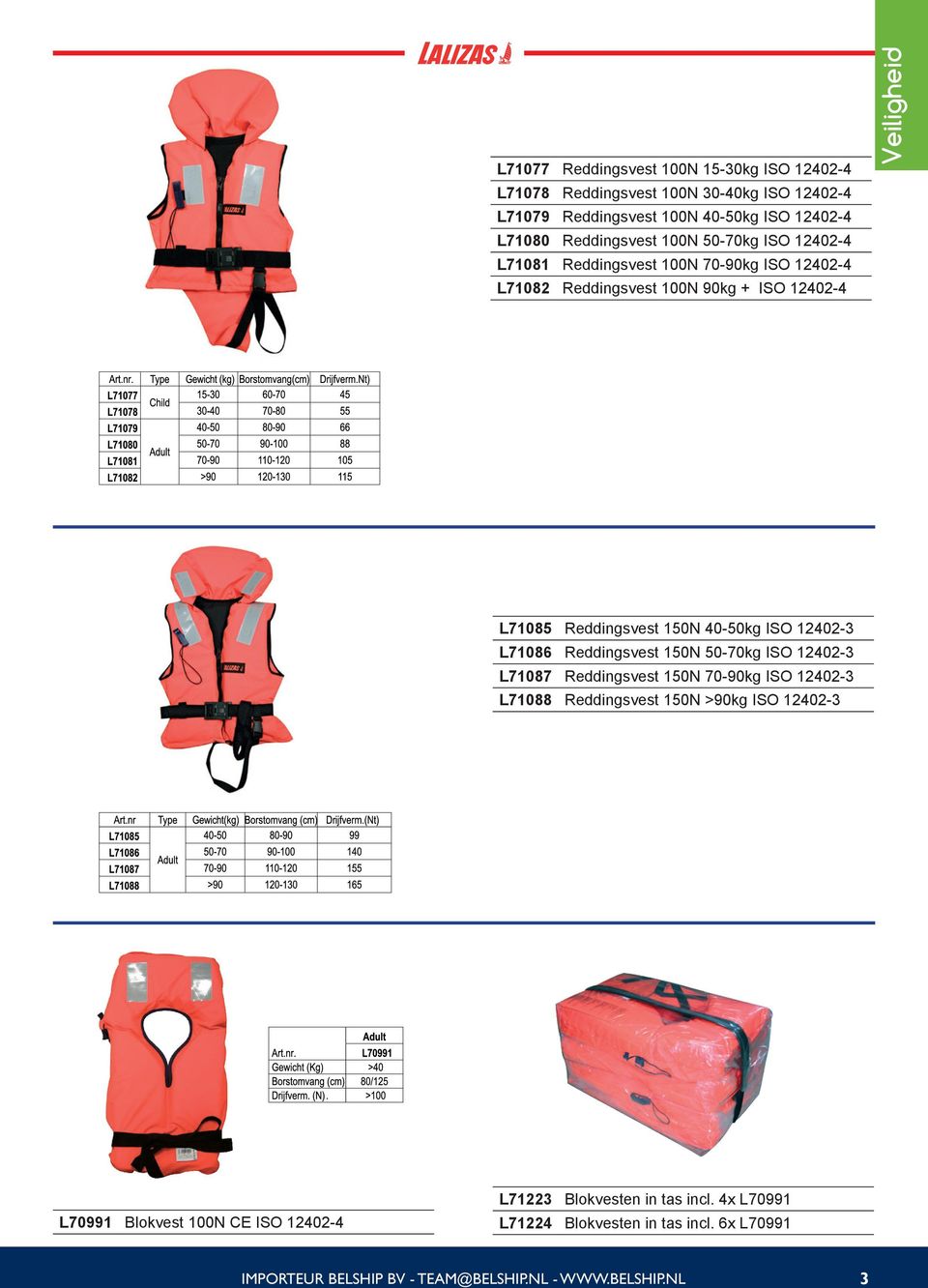 ISO 12402-3 L71086 Reddingsvest 150N 50-70kg ISO 12402-3 L71087 Reddingsvest 150N 70-90kg ISO 12402-3 L71088 Reddingsvest 150N >90kg ISO 12402-3 L70991