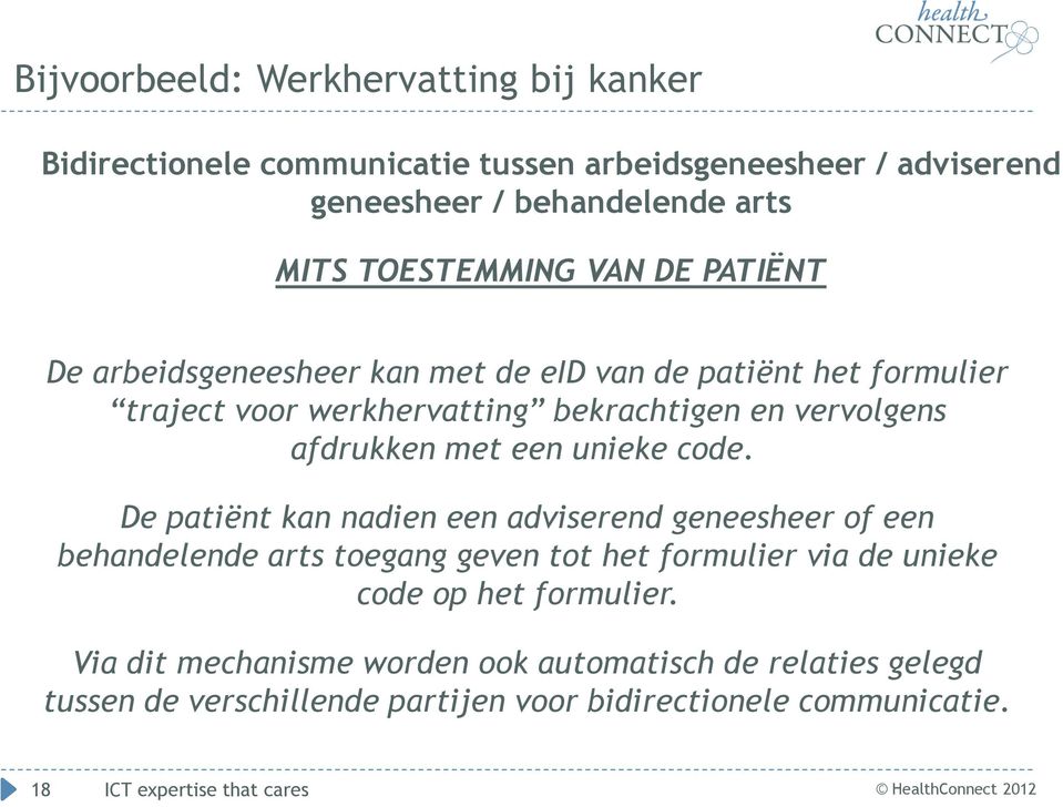 unieke code. De patiënt kan nadien een adviserend geneesheer of een behandelende arts toegang geven tot het formulier via de unieke code op het formulier.