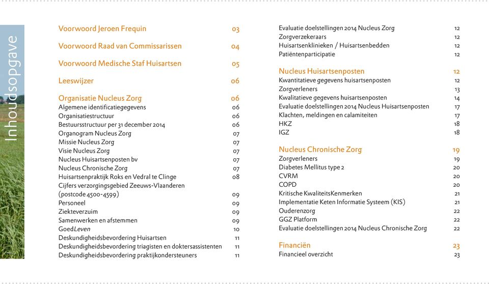 Huisartsenpraktijk Roks en Vedral te Clinge 08 Cijfers verzorgingsgebied Zeeuws-Vlaanderen (postcode 4500-4599) 09 Personeel 09 Ziekteverzuim 09 Samenwerken en afstemmen 09 GoedLeven 10