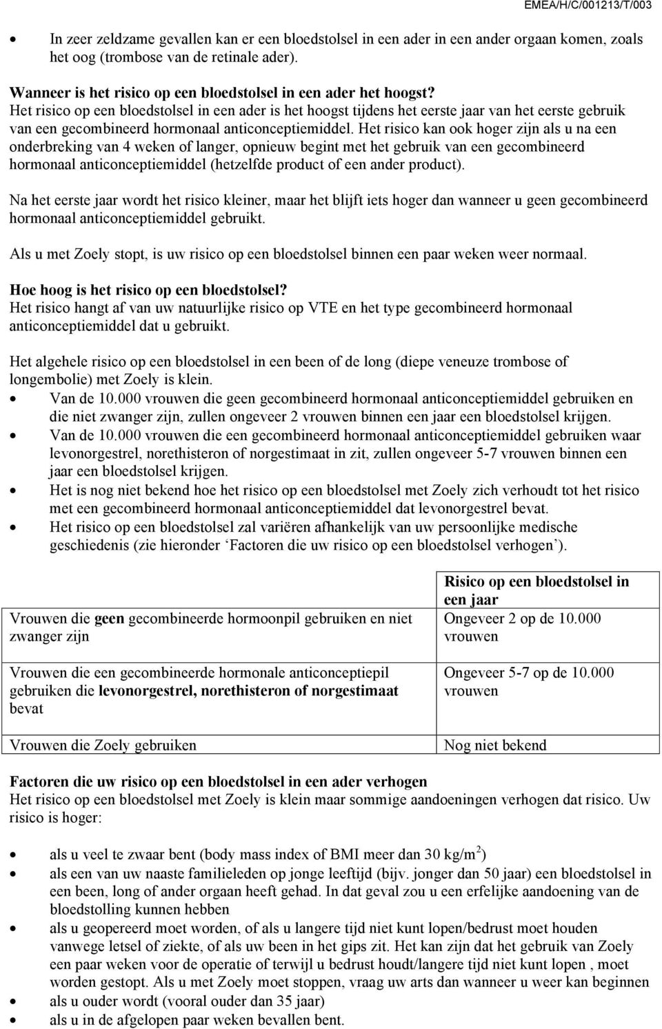 Het risico op een bloedstolsel in een ader is het hoogst tijdens het eerste jaar van het eerste gebruik van een gecombineerd hormonaal anticonceptiemiddel.