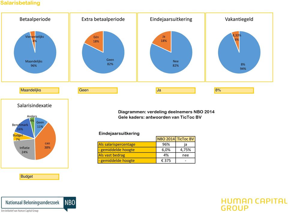 Anders 4% Geen 11% cao 38% Diagrammen: verdeling deelnemers NBO 2014 Gele kaders: antwoorden van TicToc BV
