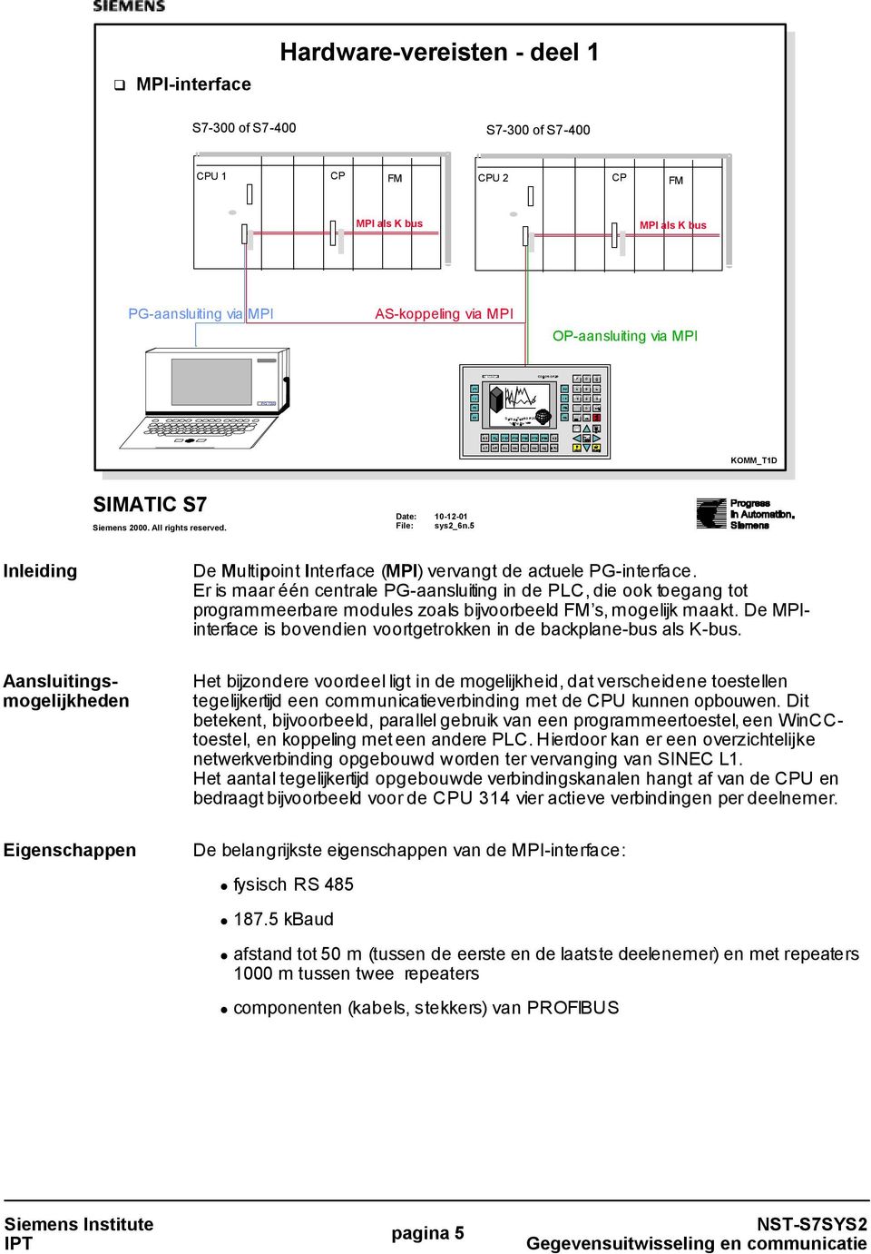 Er is maar één centrale PG-aansluiting in de PLC, die ook toegang tot programmeerbare modules zoals bijvoorbeeld FM s, mogelijk maakt.