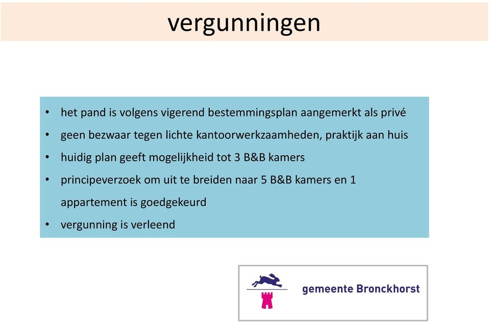 huidig plan geeft mogelijkheid tot 3 B&B kamers principeverzoek om uit te