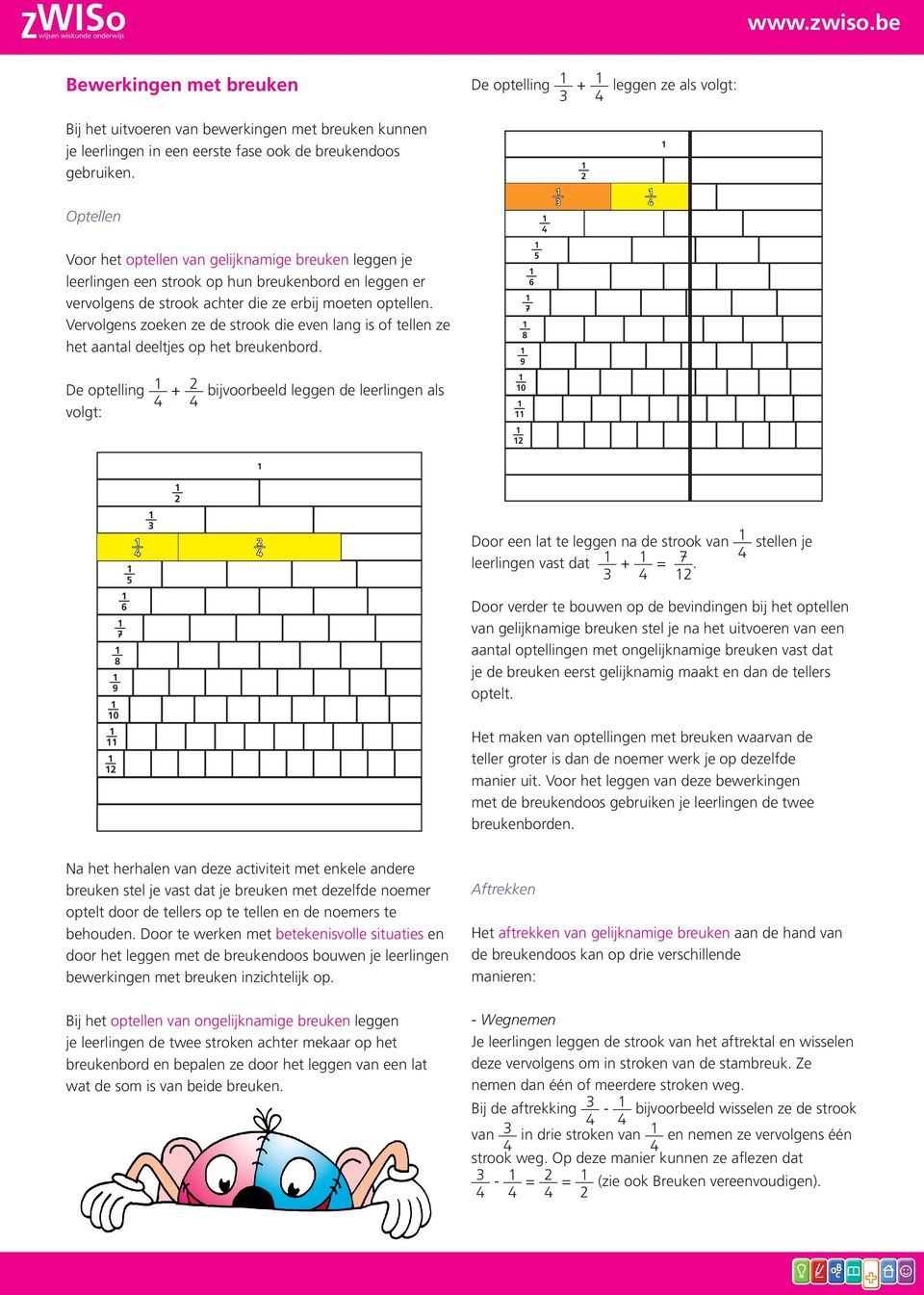 Vervolgens zoeken ze de strook die even lang is of tellen ze het aantal deeltjes op het breukenbord.