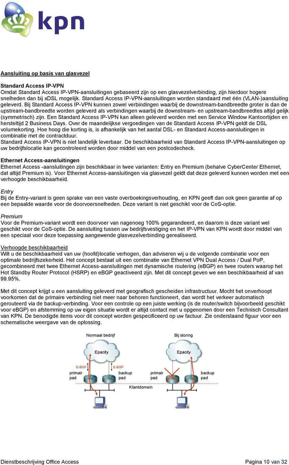 Bij Standard Access IP-VPN kunnen zowel verbindingen waarbij de downstream-bandbreedte groter is dan de upstream-bandbreedte worden geleverd als verbindingen waarbij de downstream- en