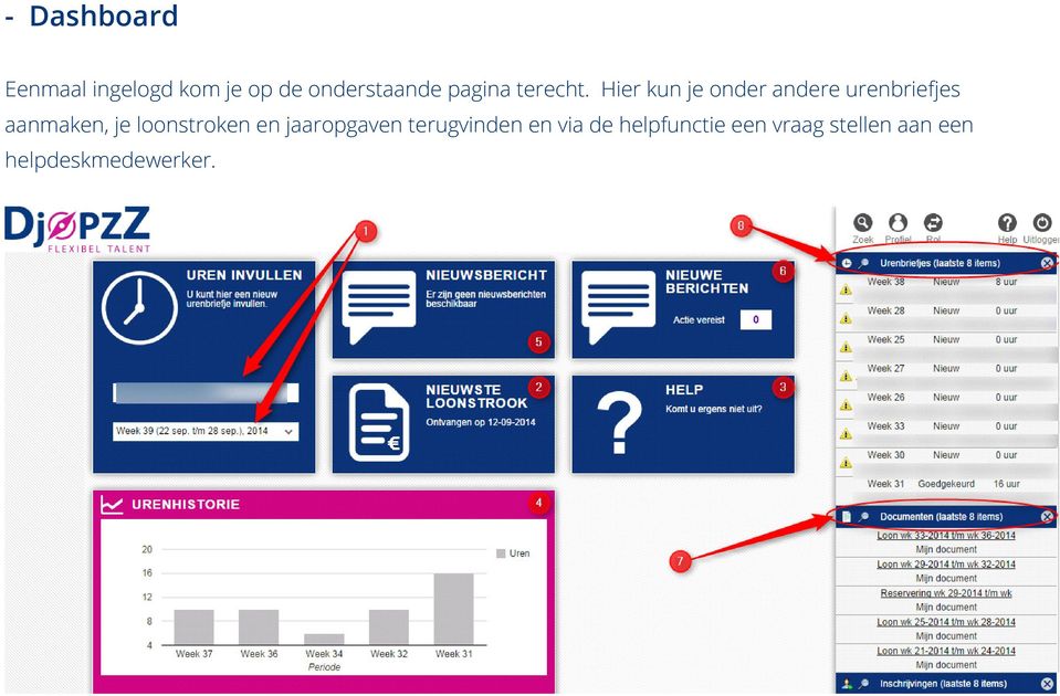 Hier kun je onder andere urenbriefjes aanmaken, je