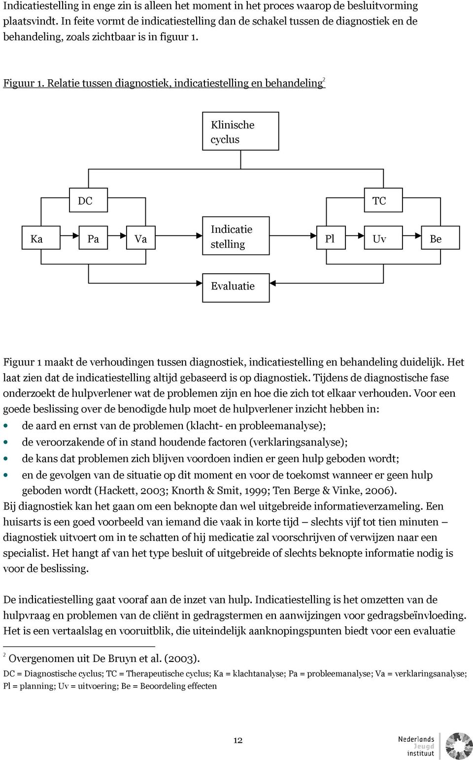 Relatie tussen diagnostiek, indicatiestelling en behandeling O Klinische cyclus DC TC Ka Pa Va Indicatie stelling Pl Uv Be Evaluatie Figuur 1 maakt de verhoudingen tussen diagnostiek,