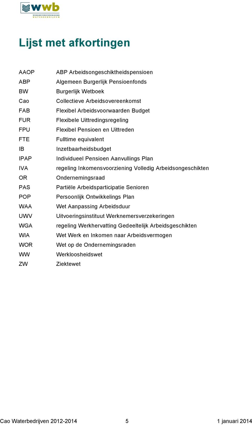 Aanvullings Plan regeling Inkomensvoorziening Volledig Arbeidsongeschikten Ondernemingsraad Partiële Arbeidsparticipatie Senioren Persoonlijk Ontwikkelings Plan Wet Aanpassing Arbeidsduur