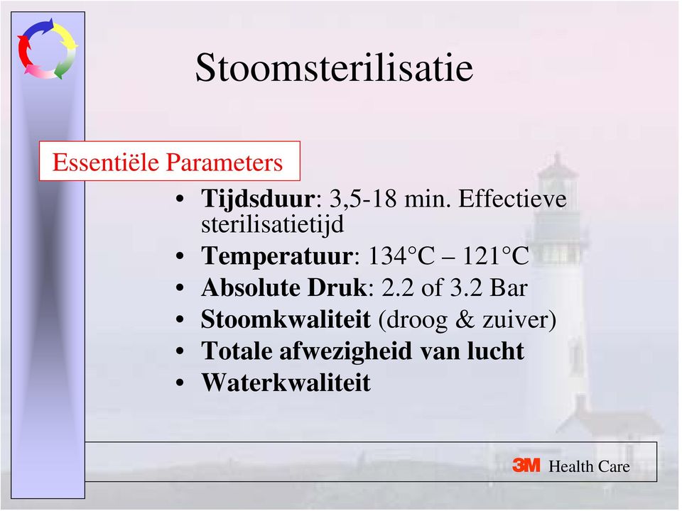 Effectieve sterilisatietijd Temperatuur: 134 C 121 C