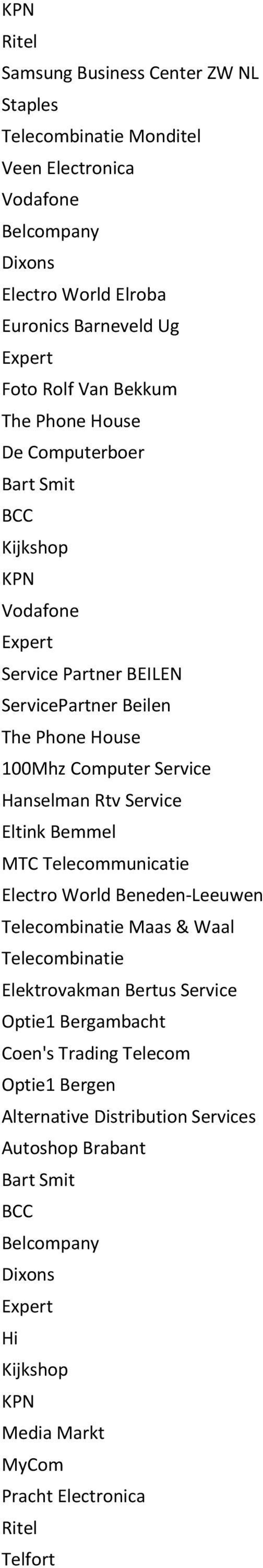Telecommunicatie Electro World Beneden-Leeuwen Telecombinatie Maas & Waal Telecombinatie Elektrovakman Bertus Service Optie1 Bergambacht