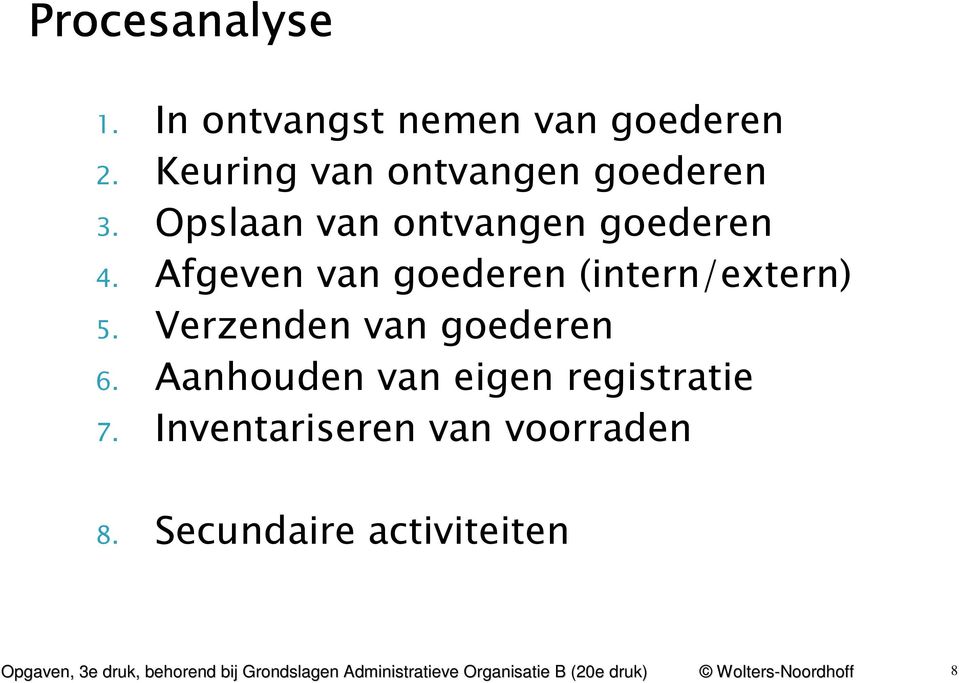 Afgeven van goederen (intern/extern) 5. Verzenden van goederen 6.