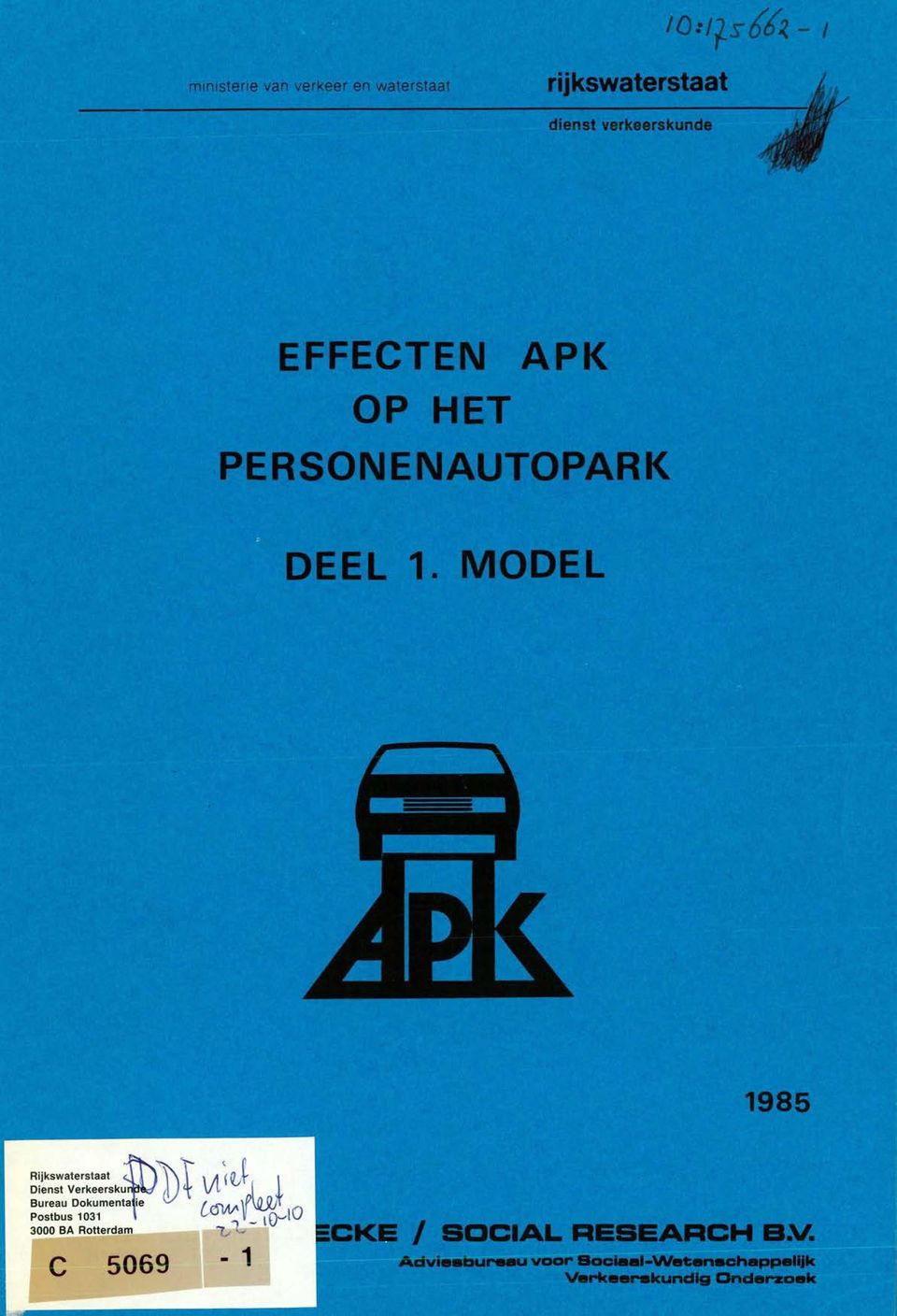 MODEL 1985 Rijkswaterstaat Dienst Verkeersku' Bureau Dokumenta ie )( \J 4 '1(