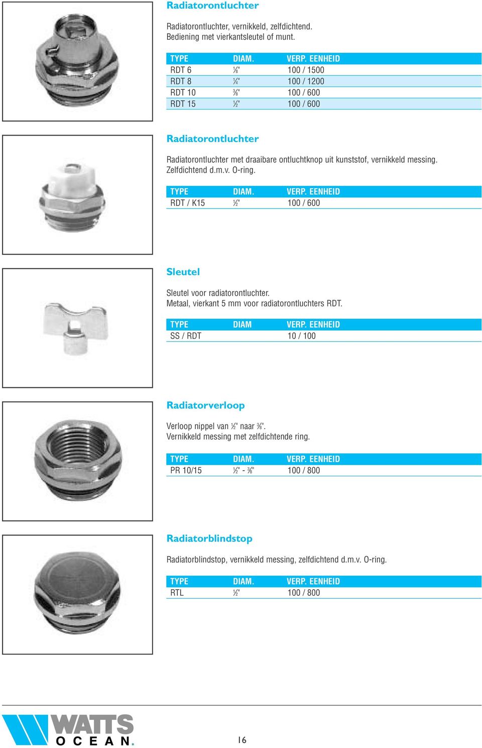 vernikkeld messing. Zelfdichtend d.m.v. O-ring. RDT / K15 1 2" 100 / 600 Sleutel Sleutel voor radiatorontluchter. Metaal, vierkant 5 mm voor radiatorontluchters RDT. DIAM VERP.