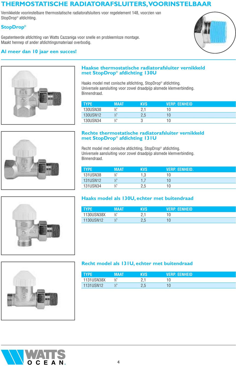 Haakse thermostatische radiatorafsluiter vernikkeld met StopDrop afdichting 130U Haaks model met conische afdichting, StopDrop afdichting.