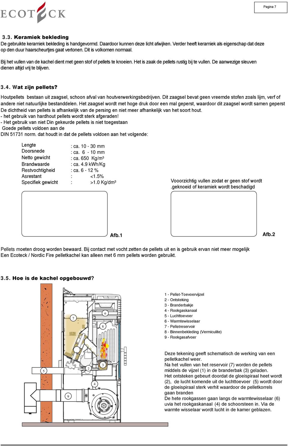 Het is zaak de pellets rustig bij te vullen. De aanwezige sleuven dienen altijd vrij te blijven. 3.4. Wat zijn pellets? Houtpellets bestaan uit zaagsel, schoon afval van houtverwerkingsbedrijven.