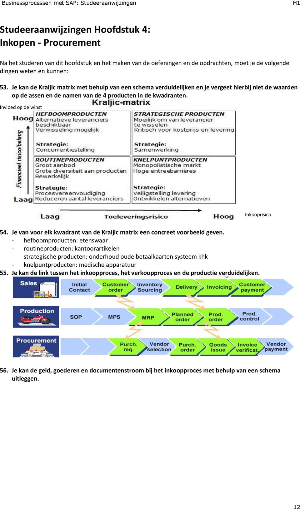 Invloed op de winst Inkooprisico 54. Je van voor elk kwadrant van de Kraljic matrix een concreet voorbeeld geven.