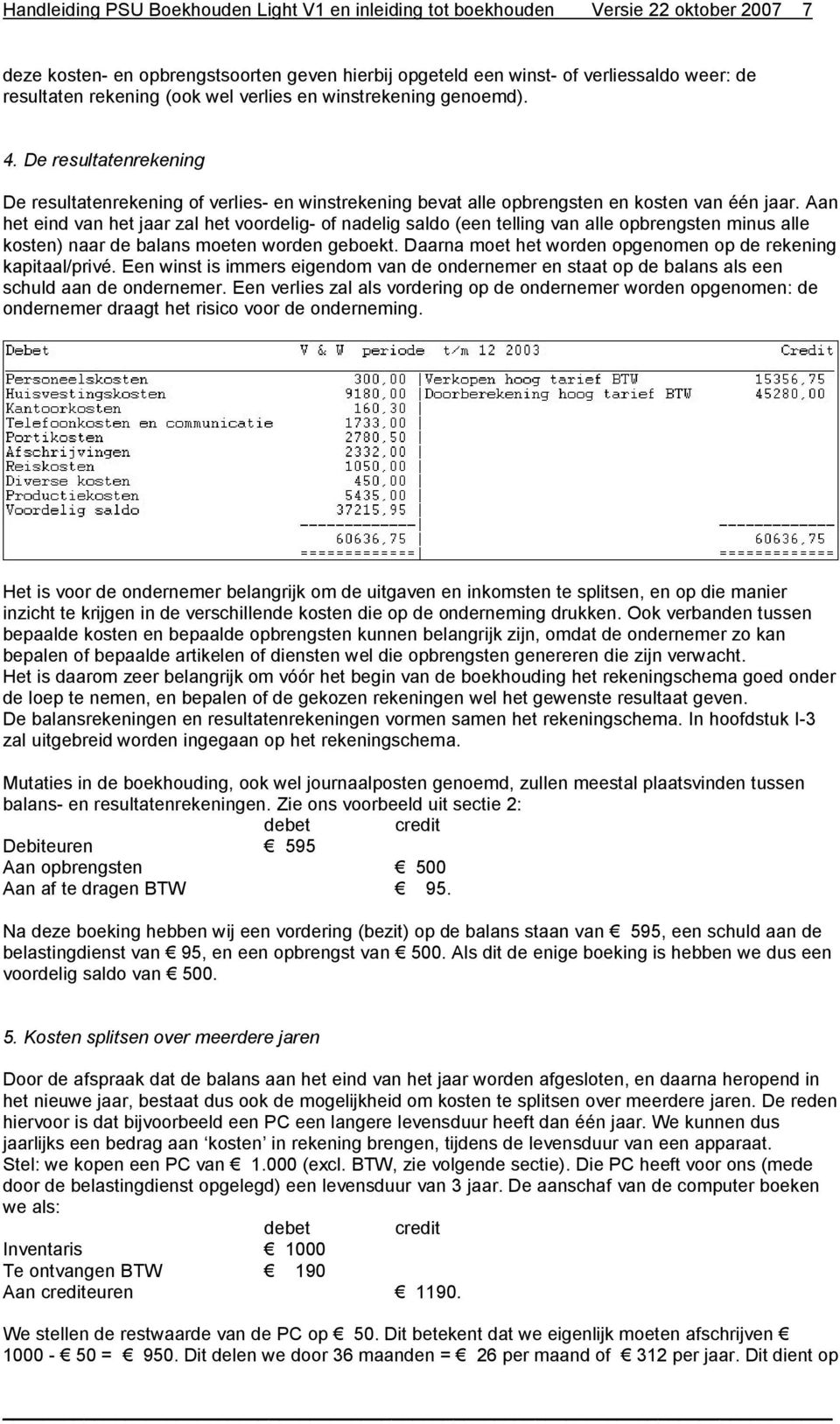 Aan het eind van het jaar zal het voordelig- of nadelig saldo (een telling van alle opbrengsten minus alle kosten) naar de balans moeten worden geboekt.